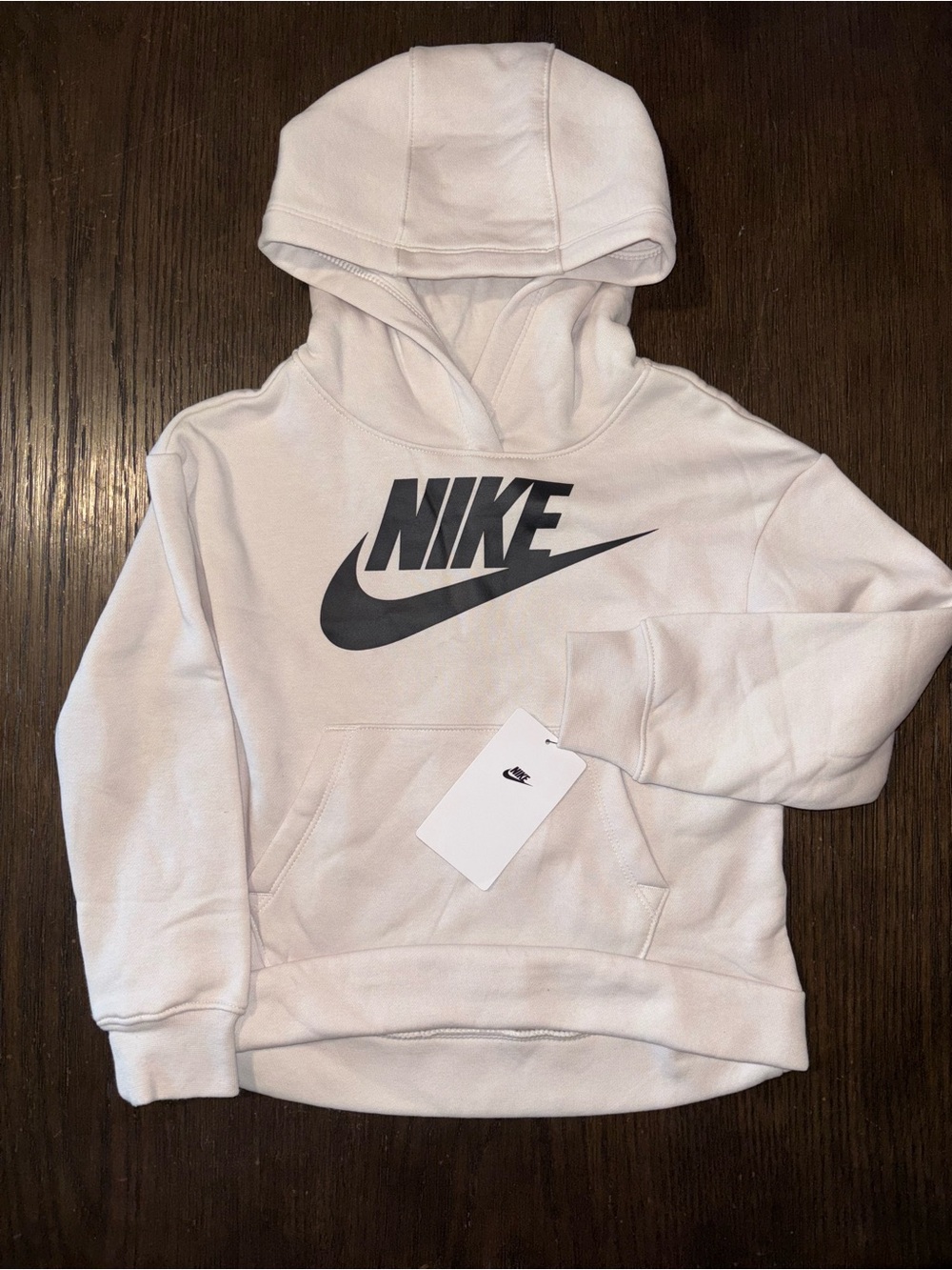 Nike Kids Light Cream Hoodie with Black Logo - Girls size 6 - NEW